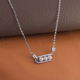 Pea Pod 925 Silver Pendant with Pearls and Heart CZ Accent