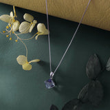 Princess-Cut Blue CZ 925 Silver Chain Pendant with Minimalist Setting