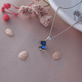 Princess-Cut Blue CZ 925 Silver Chain Pendant with Minimalist Setting