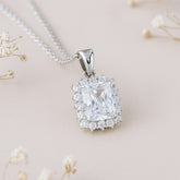 White Princess Cut Halo Chain Pendant