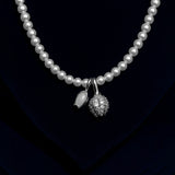 Pearl Strand 925 Silver Necklace with Dual Charm Pendant