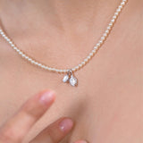 Pearl Strand 925 Silver Necklace with Dual Charm Pendant