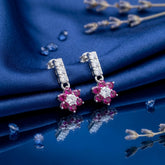 Ruby Flower Cluster Drop Earrings