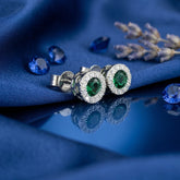 Emerald Halo Stud Earrings