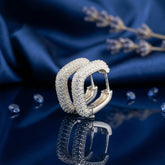 White Pavé Huggie Square Hoop Earrings