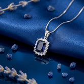 Sapphire Princess Cut Halo Pendant