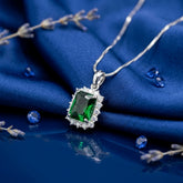 Emerald Princess Cut Halo Pendant