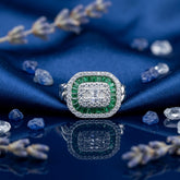 Emerald Baguette Halo Cocktail Ring