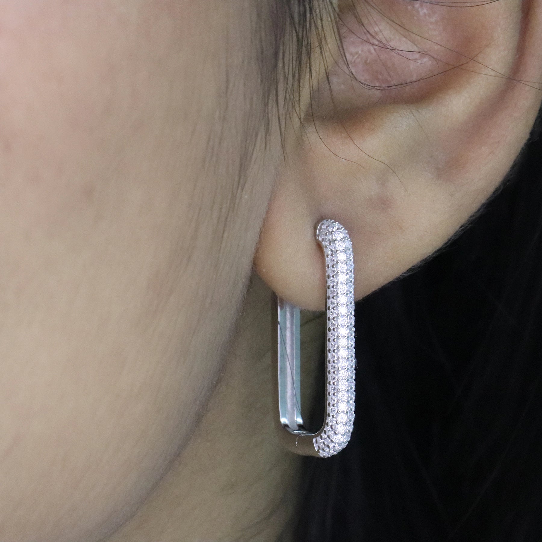 White Ombre Pavé Hoop Earrings