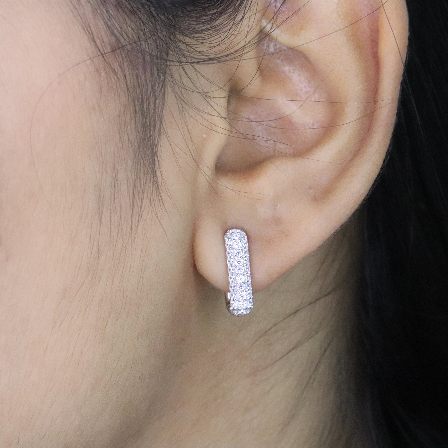 White Ombré Pavé Huggie Hoop Earring