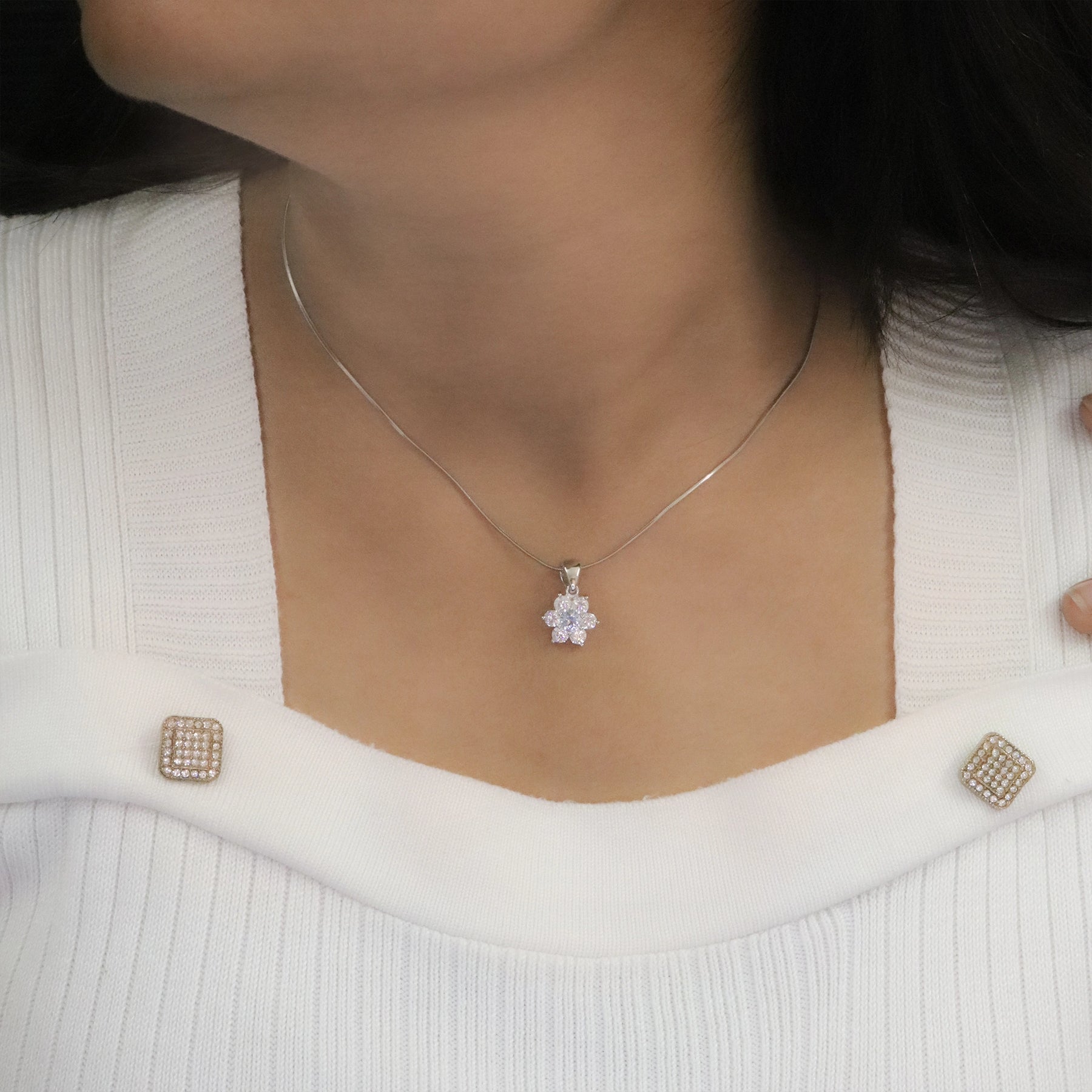 White Stone Floral Pendant
