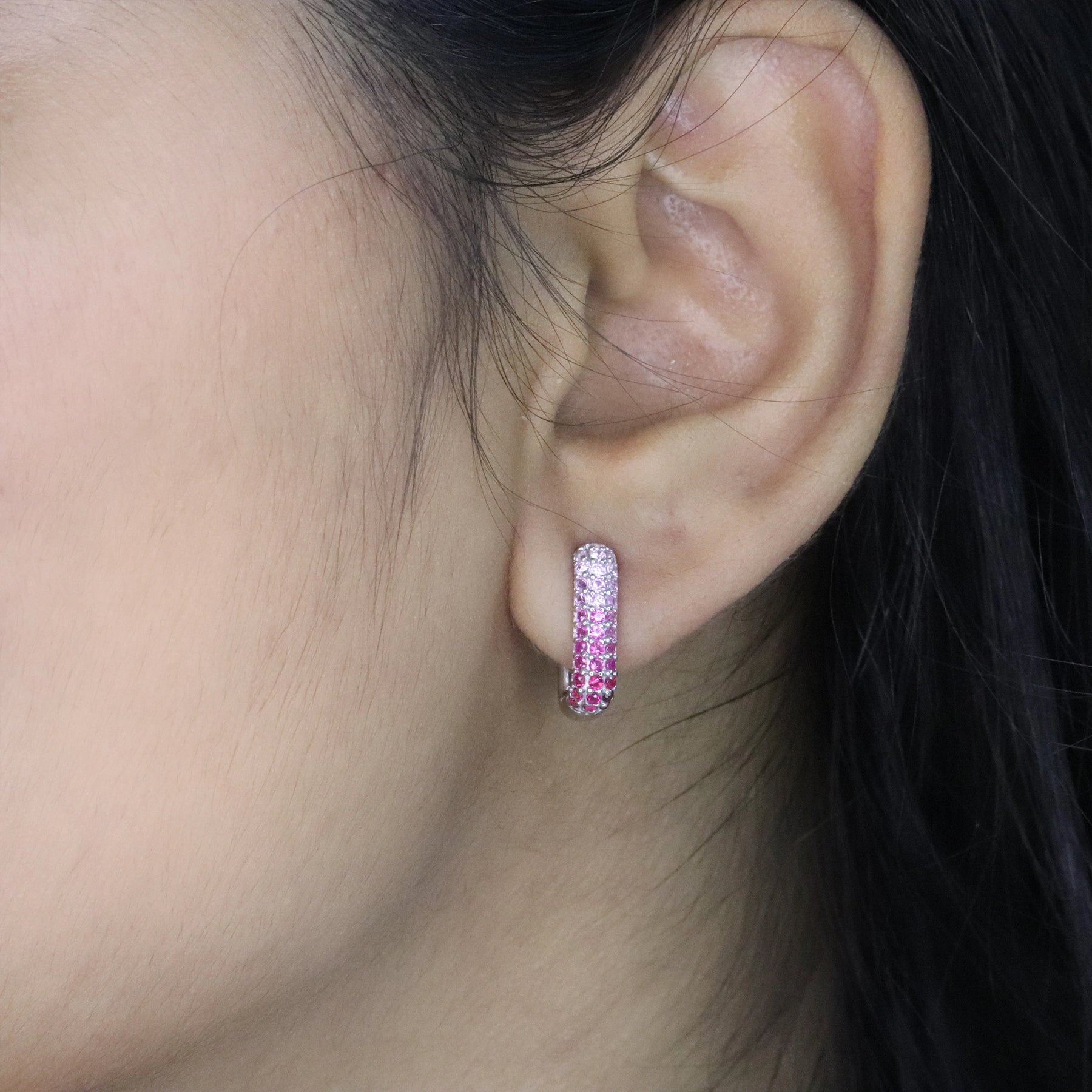 Ruby Ombré Pavé Huggie Hoop Earring