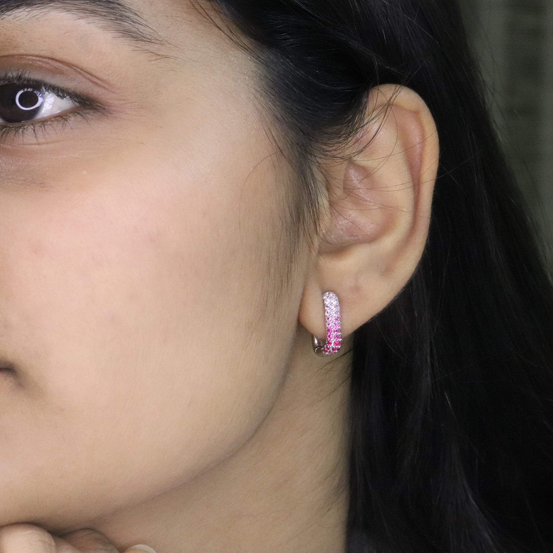Ruby Ombré Pavé Huggie Hoop Earring