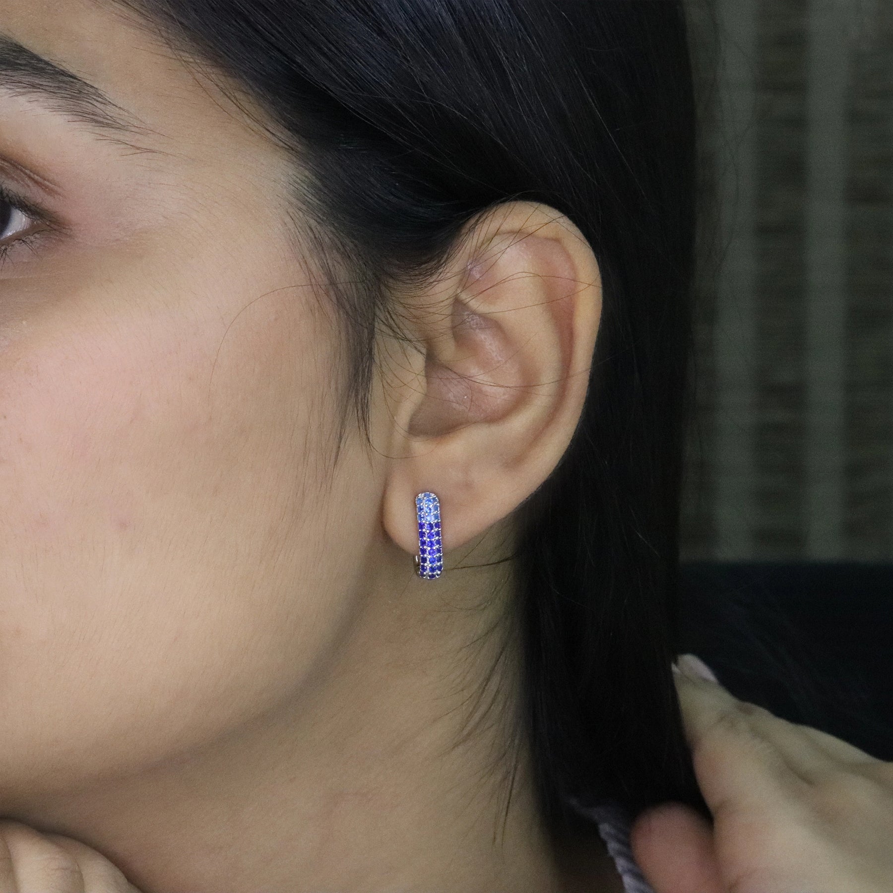 Sapphire Ombré Pavé Huggie Hoop Earring