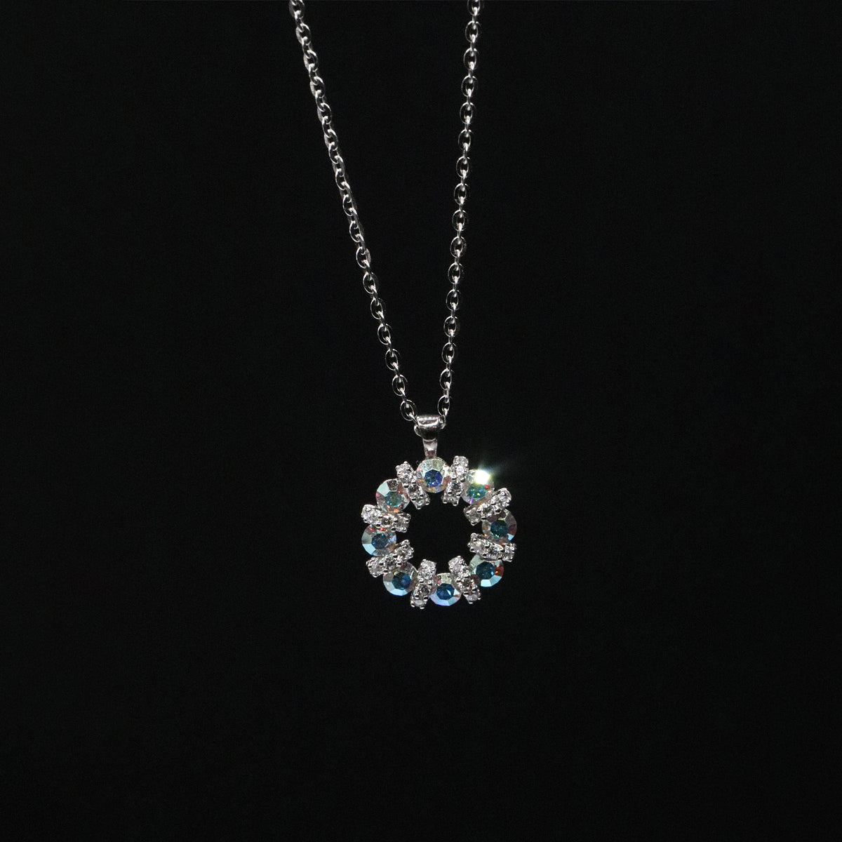 Circle 925 Silver Chain Pendant with Aurora CZ and Micro CZ Accents