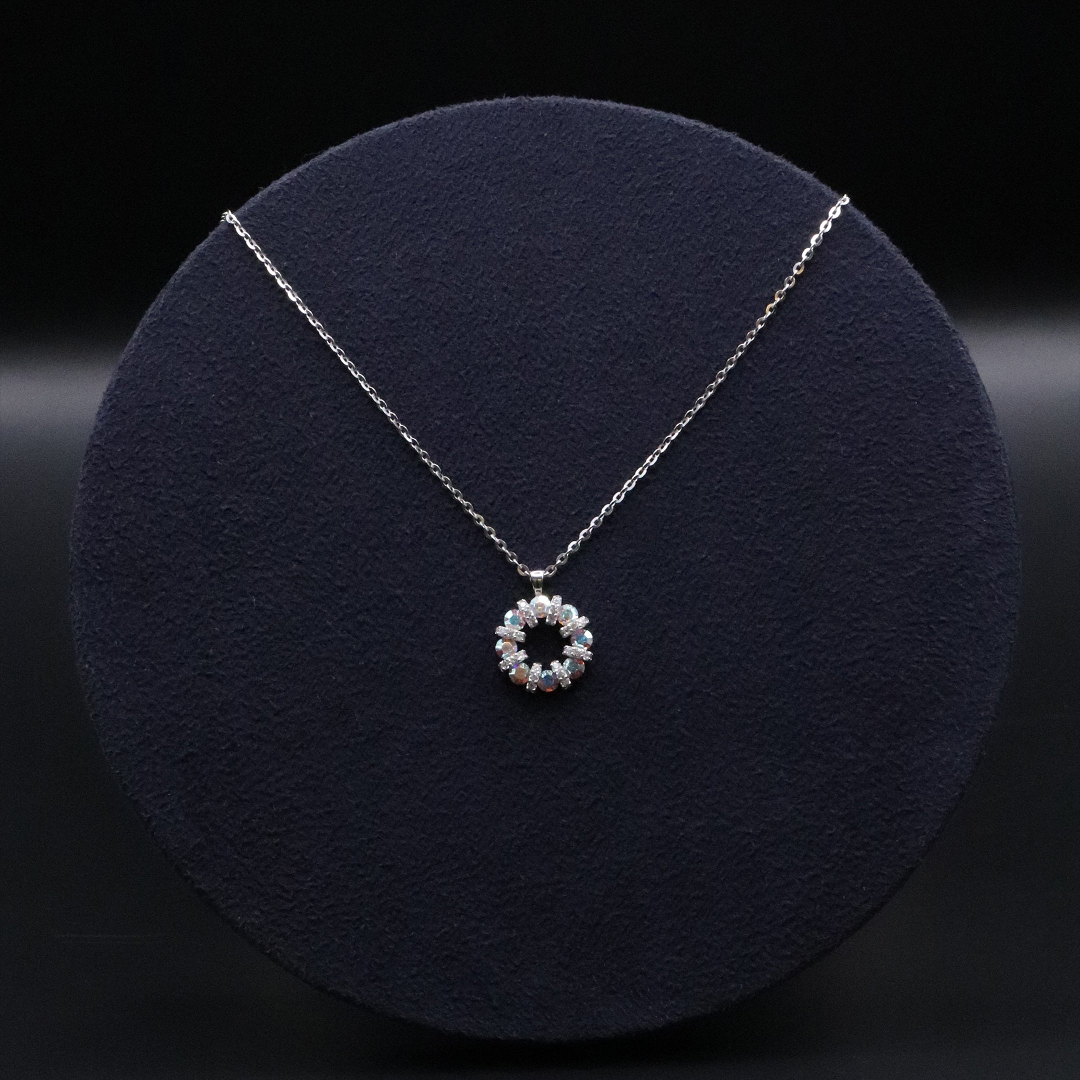 Circle 925 Silver Chain Pendant with Aurora CZ and Micro CZ Accents