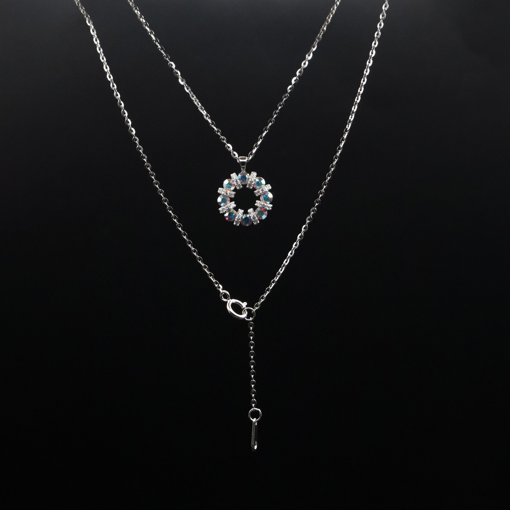 Circle 925 Silver Chain Pendant with Aurora CZ and Micro CZ Accents