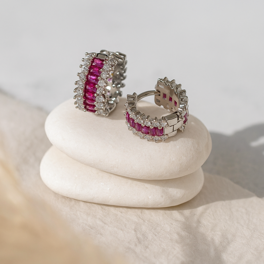 Ruby Huggie Hoop Earrings
