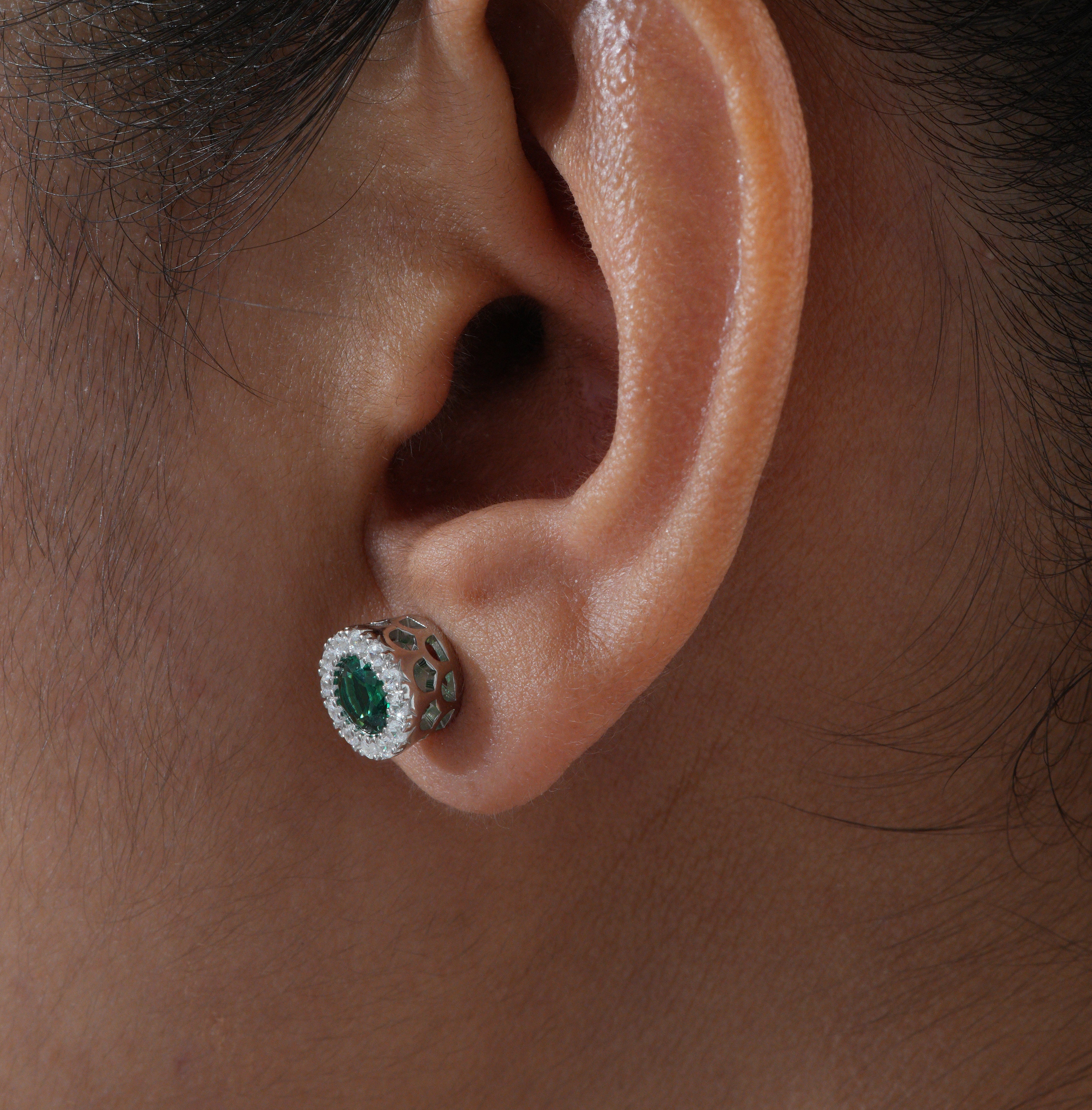 Emerald Halo Stud Earrings