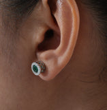 Emerald Halo Stud Earrings