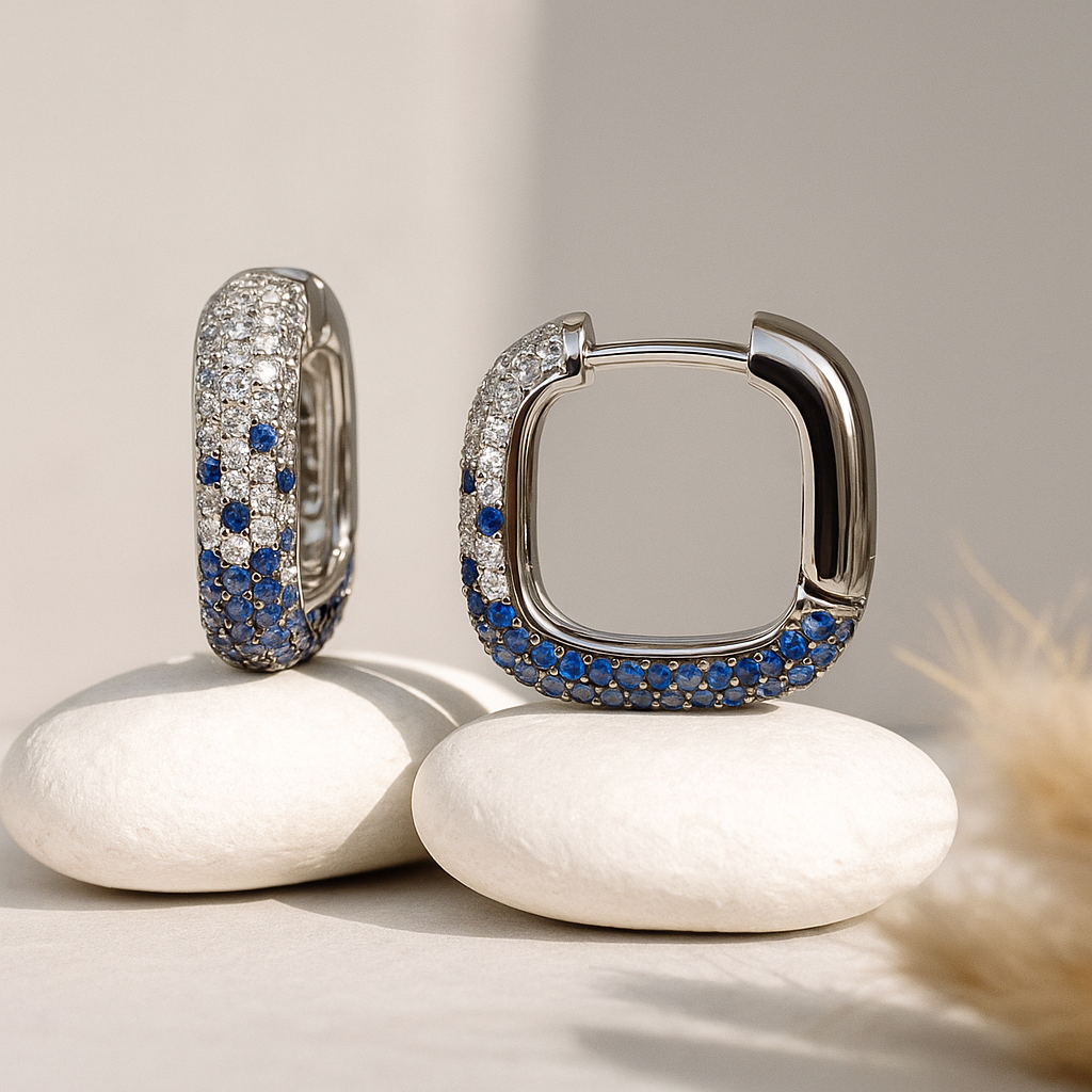 Sapphire Pavé Huggie Square Hoop Earrings