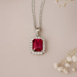 Ruby Princess Cut Halo Chain Pendant