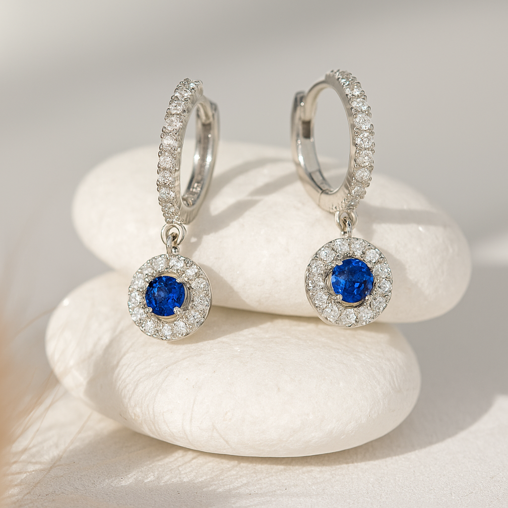 Sapphire Celestia Halo Earrings