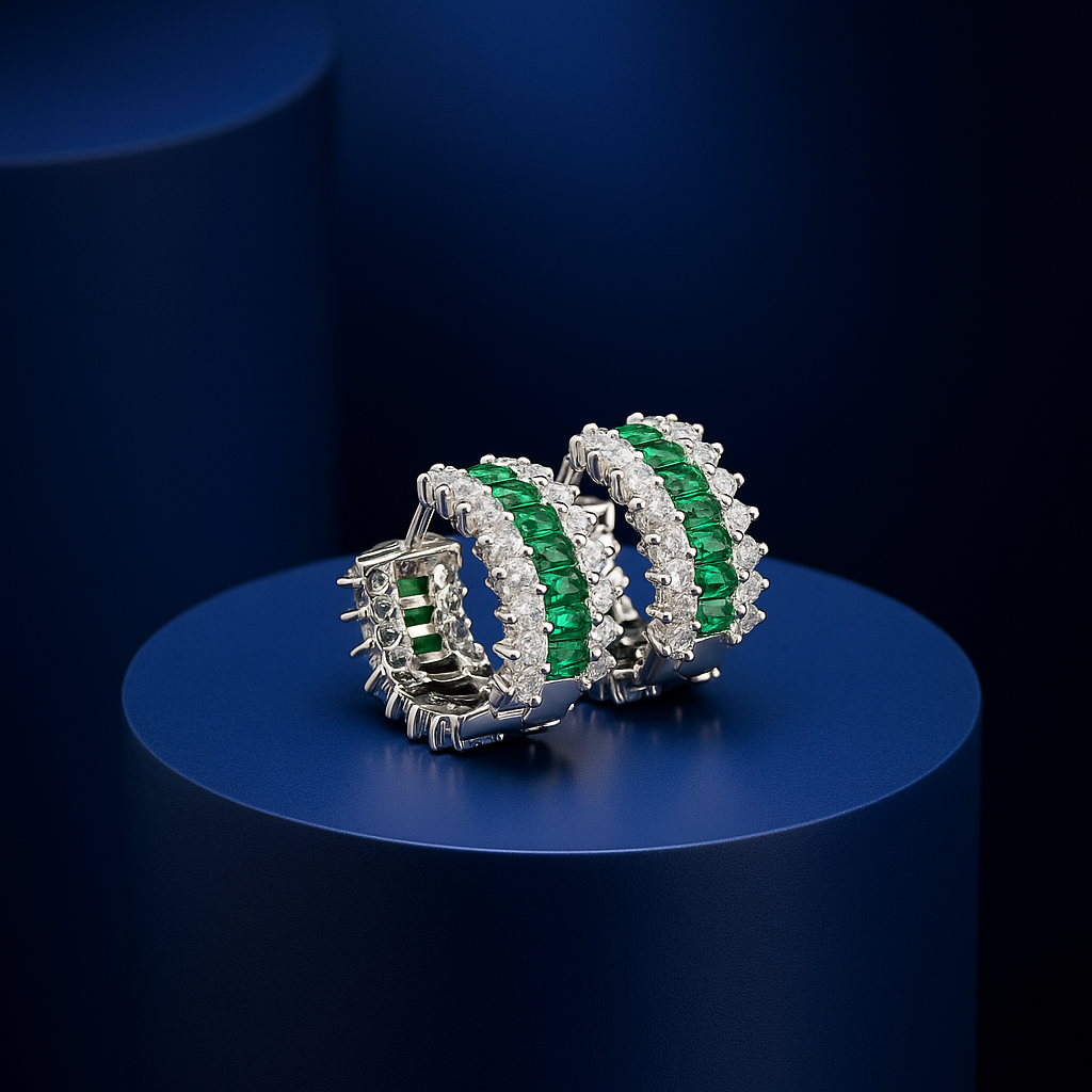 Emerald Huggie Hoop Earrings