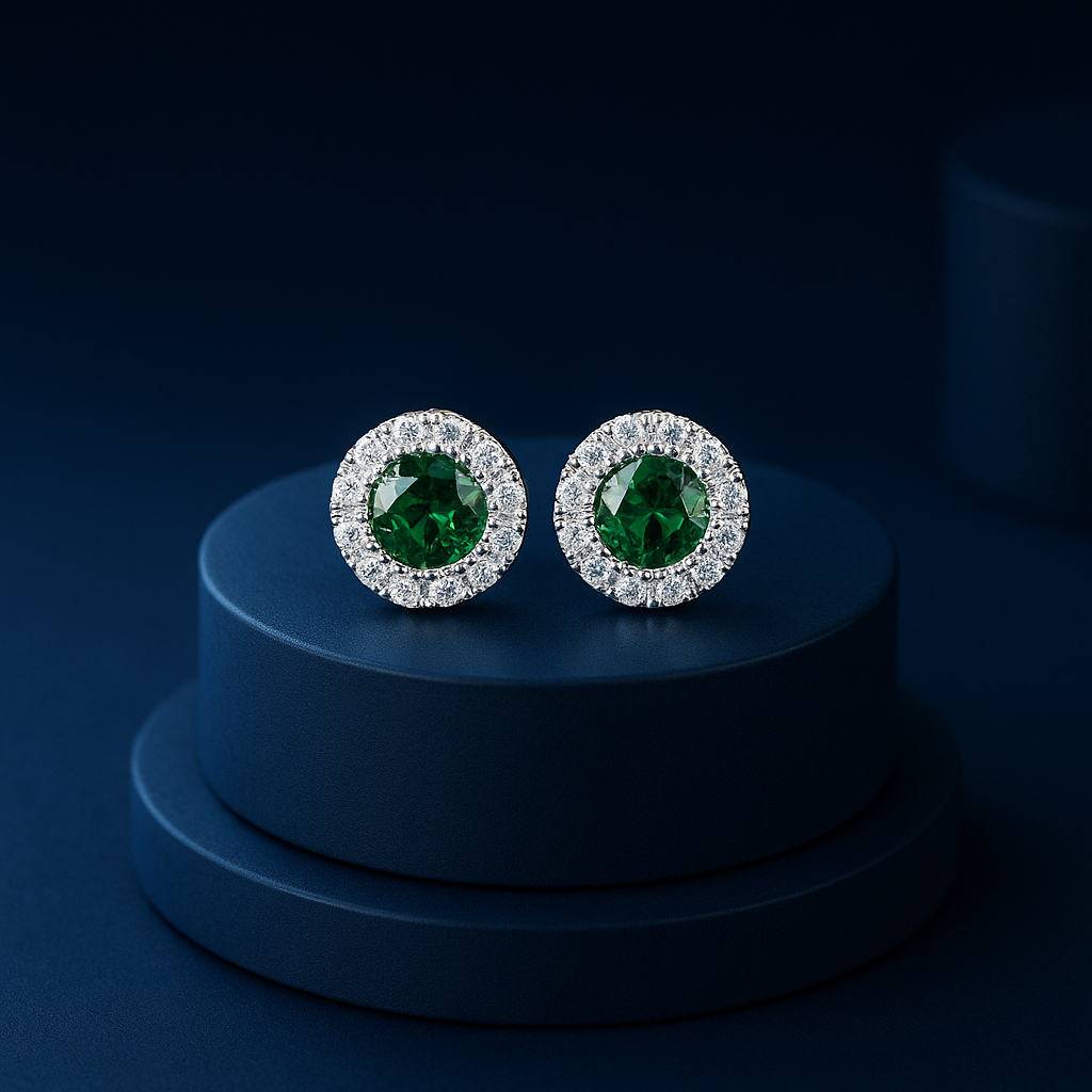 Emerald Halo Stud Earrings