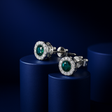Emerald Halo Stud Earrings