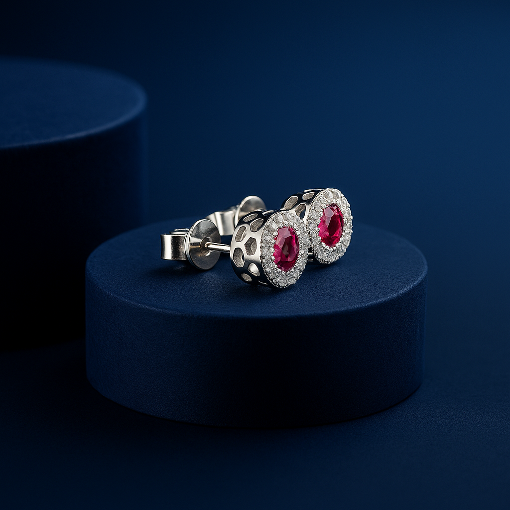 Ruby Halo Stud Earrings