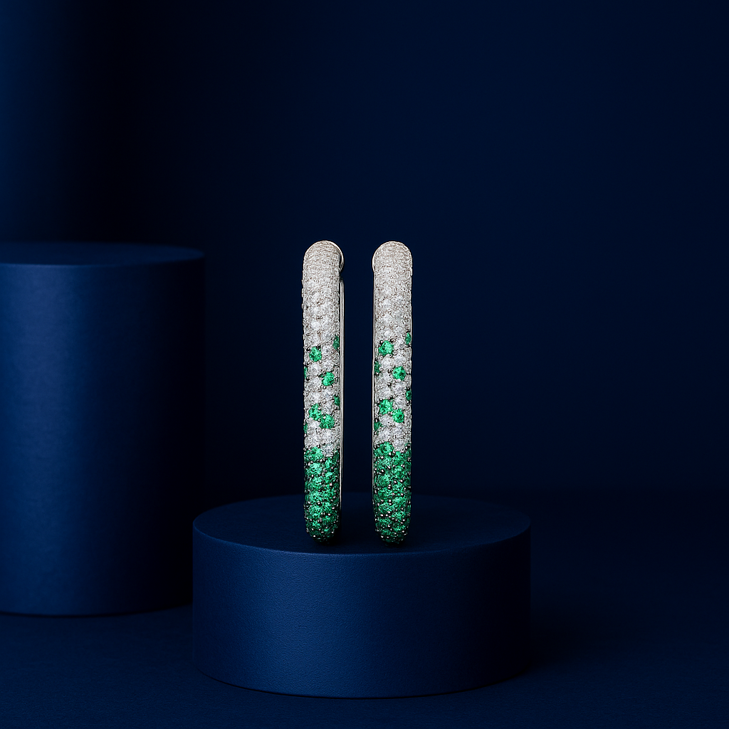 Emerald Ombre Pavé Hoop Earrings