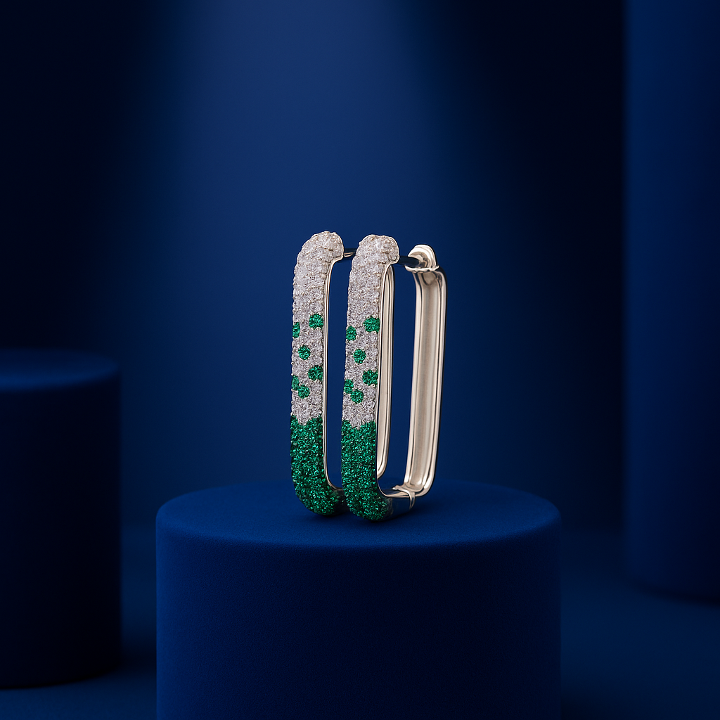 Emerald Ombre Pavé Hoop Earrings