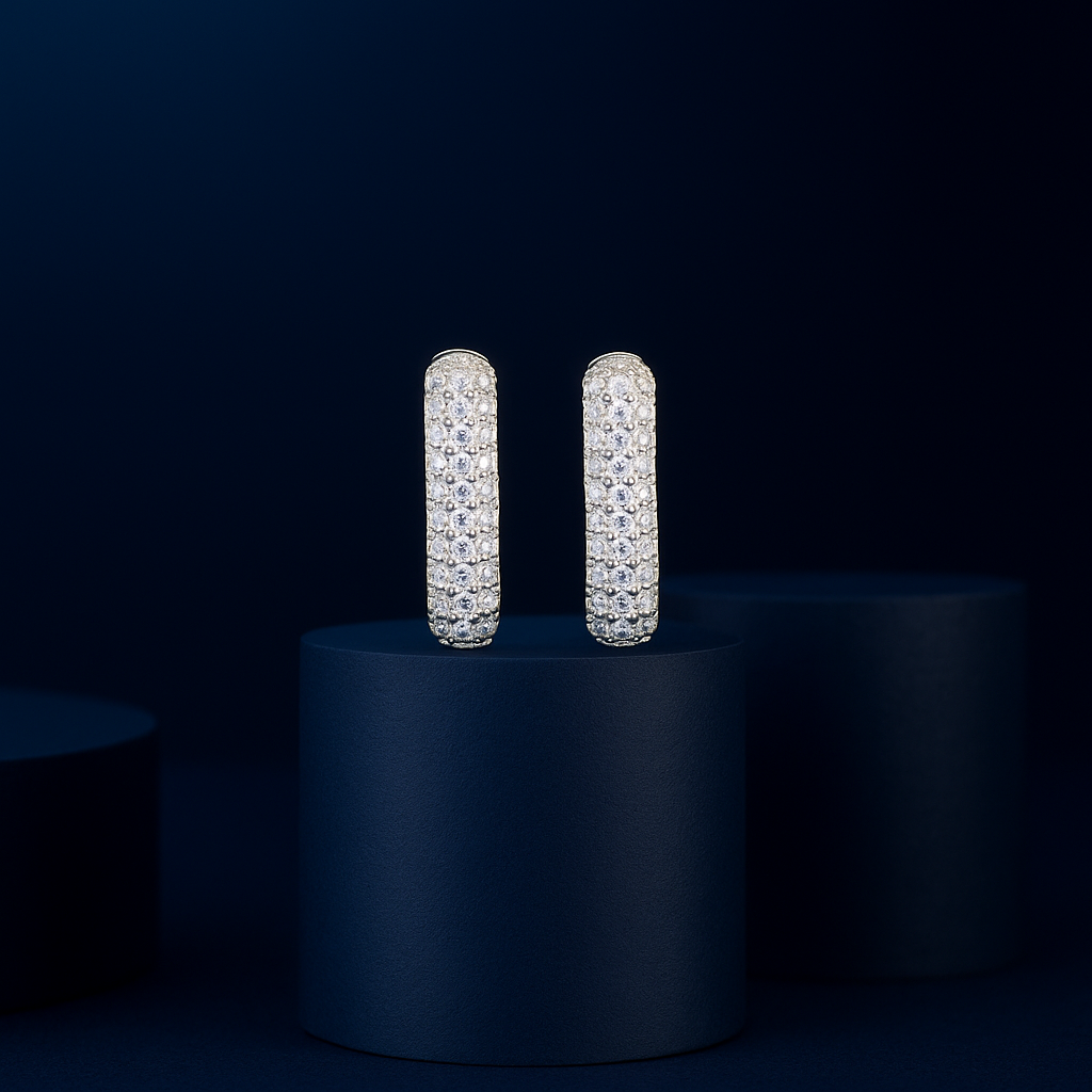 White Ombré Pavé Huggie Hoop Earring