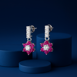 Ruby Flower Cluster Drop Earrings