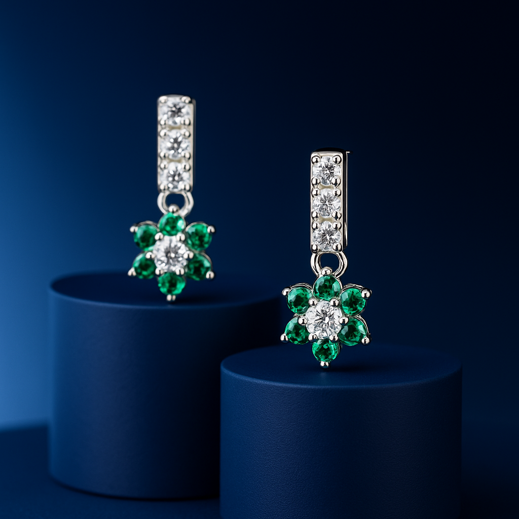 Emerald Flower Cluster Drop Earrings