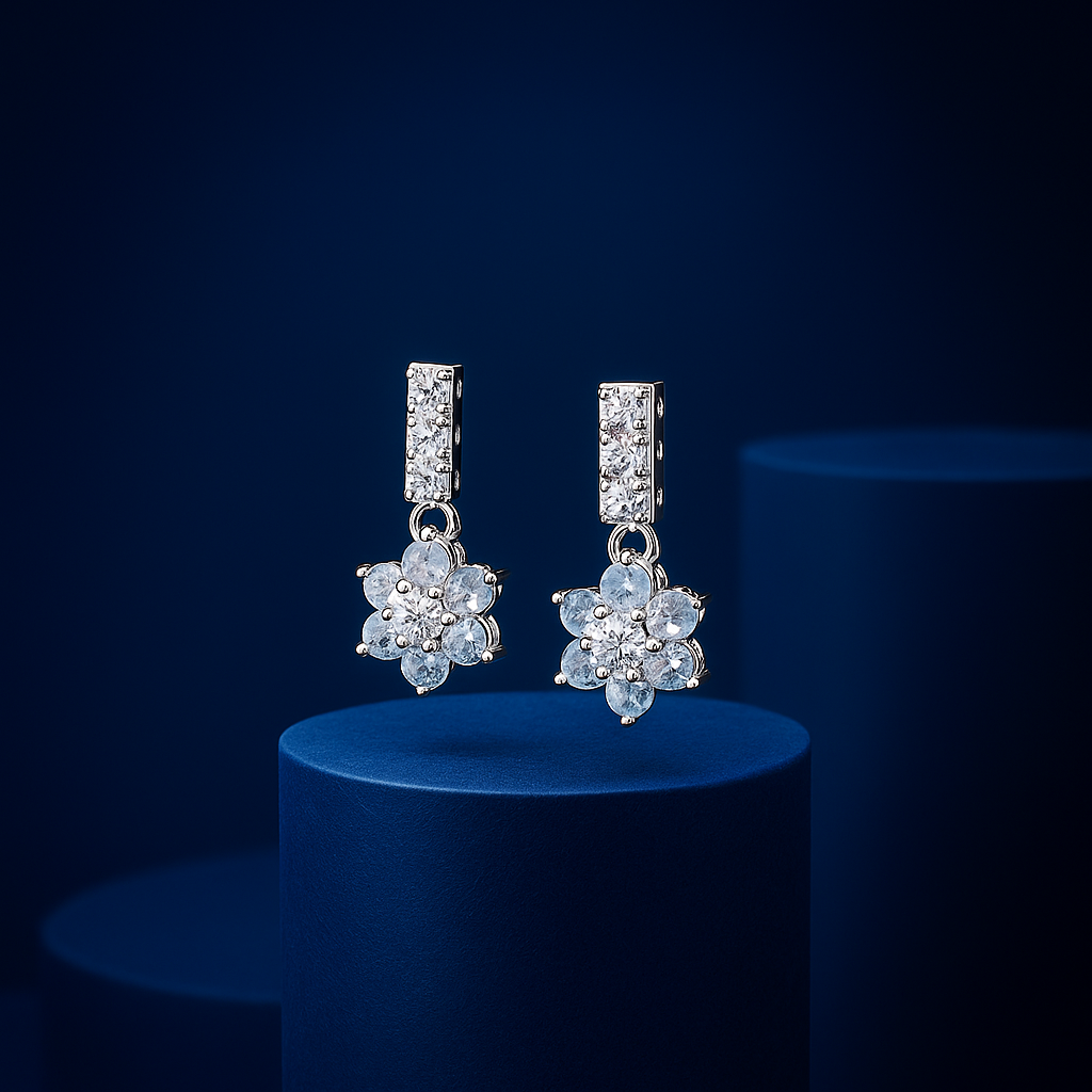 Aqua Flower Cluster Drop Earrings