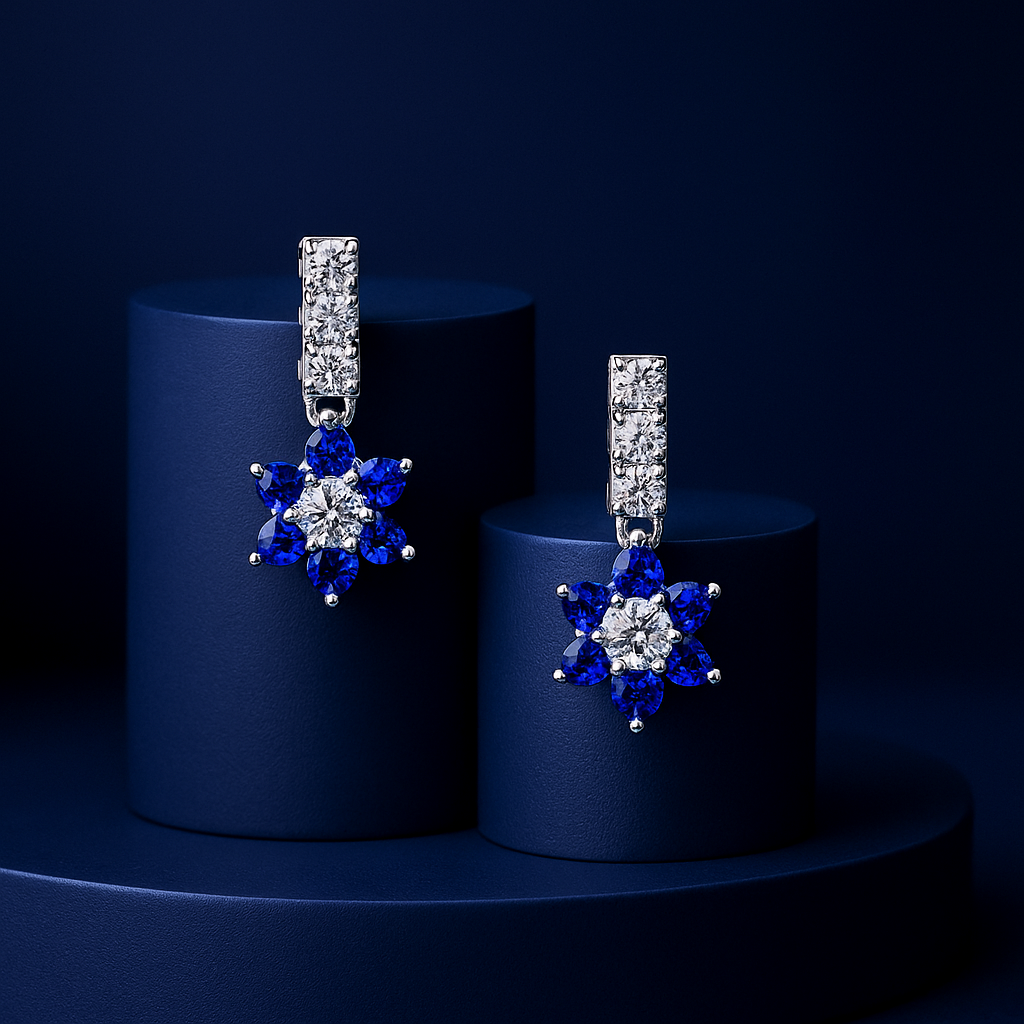 Blue Flower Cluster Drop Earrings