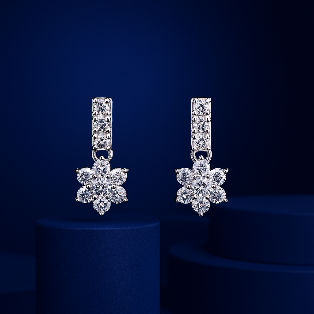 White Flower Cluster Drop Earrings