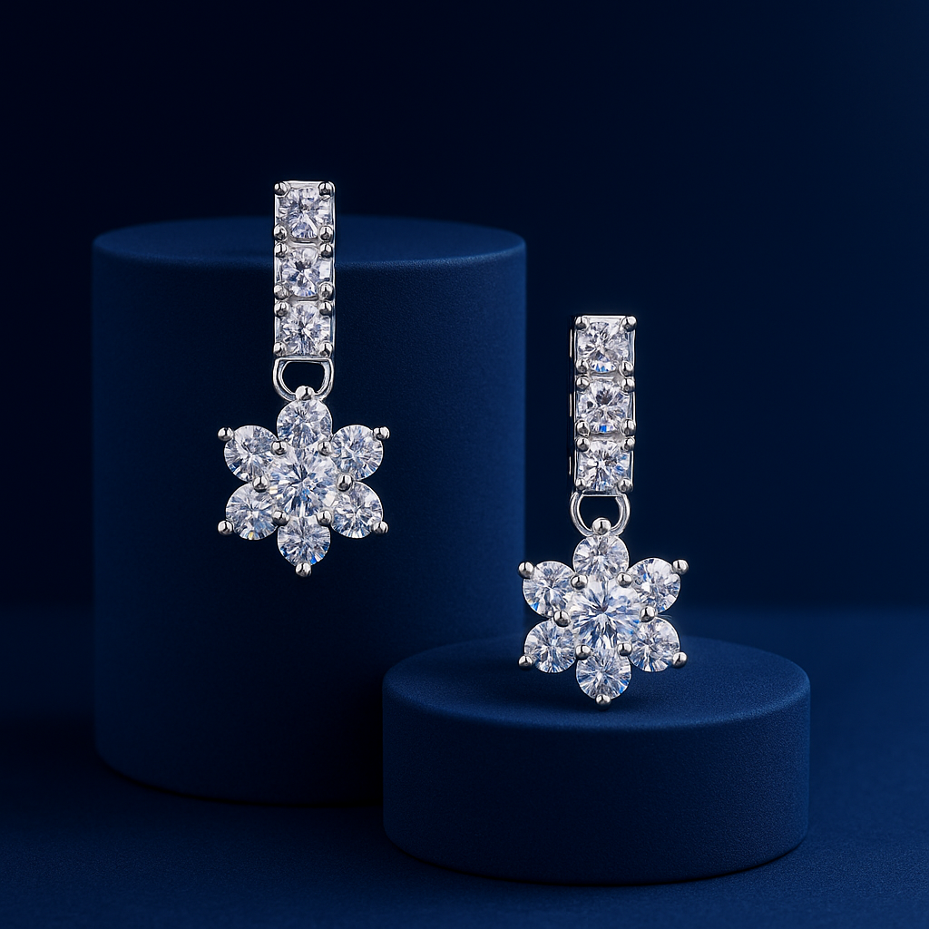 White Flower Cluster Drop Earrings