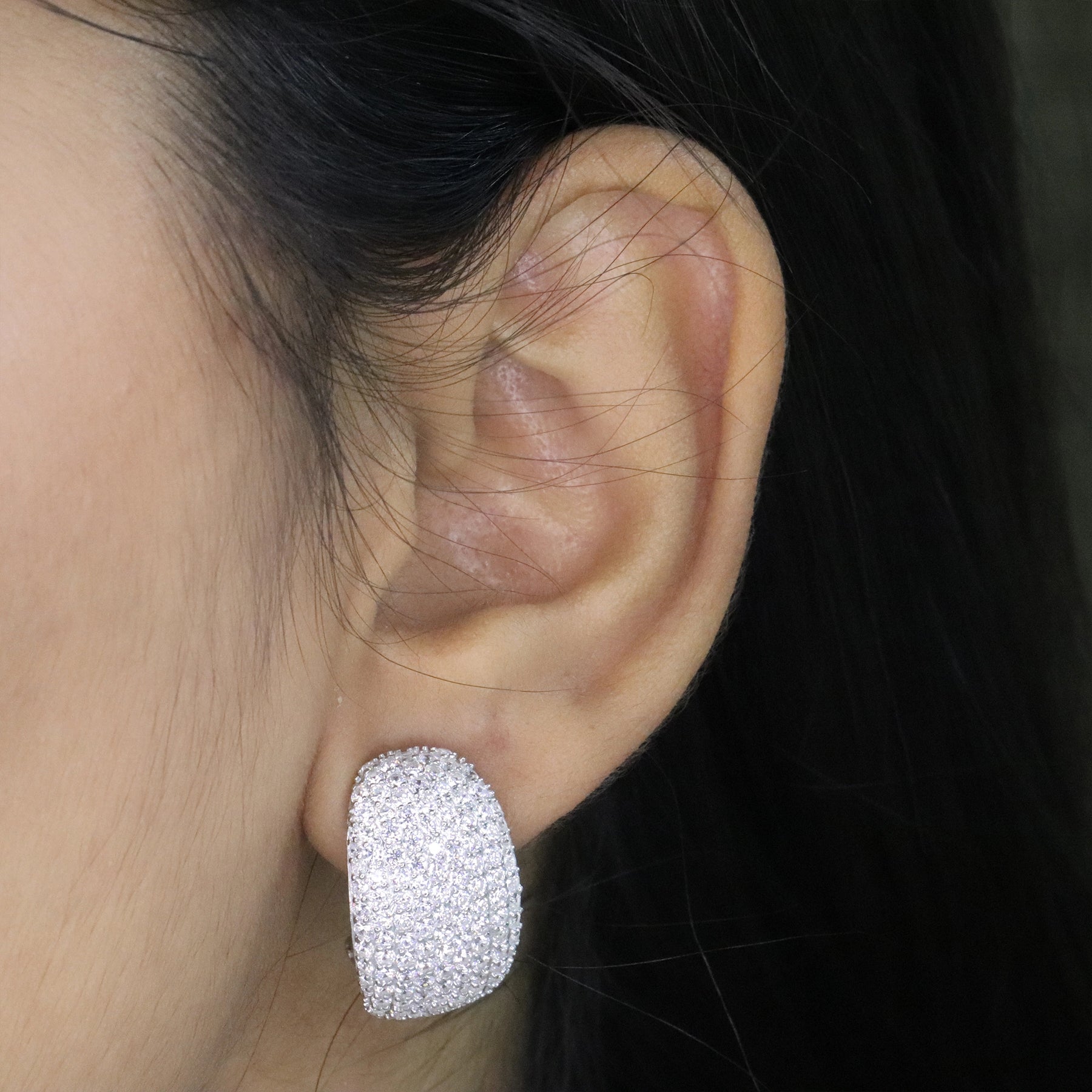 White Pavé Dome Earring