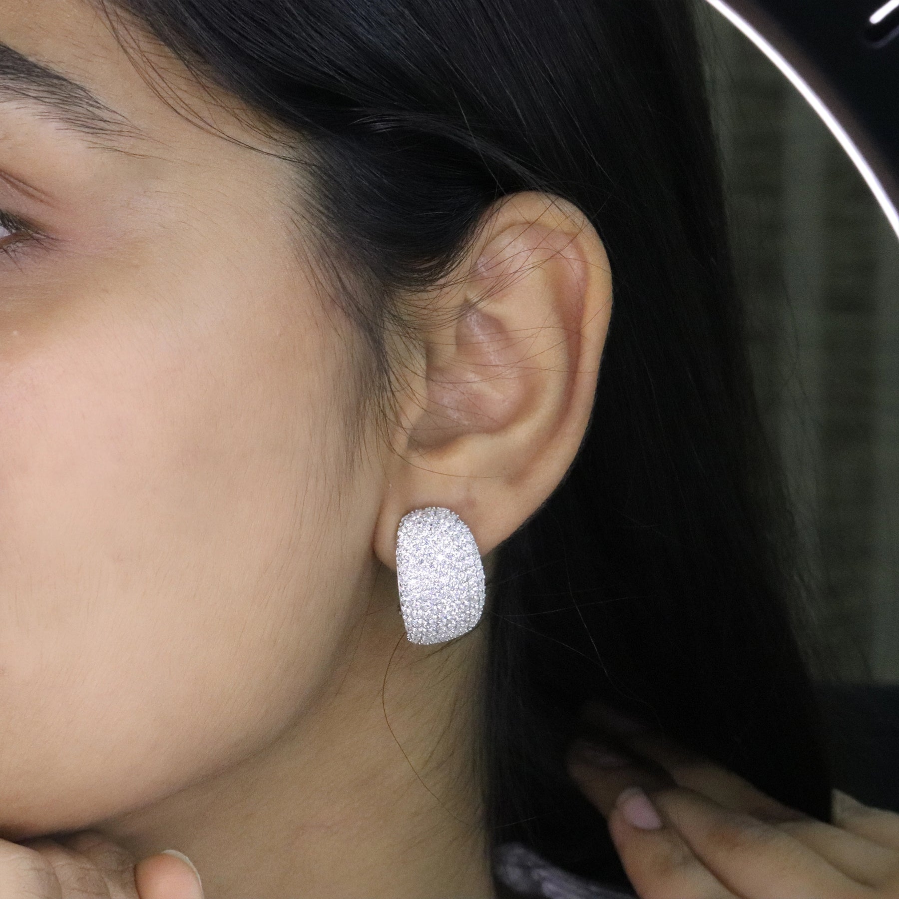 White Pavé Dome Earring