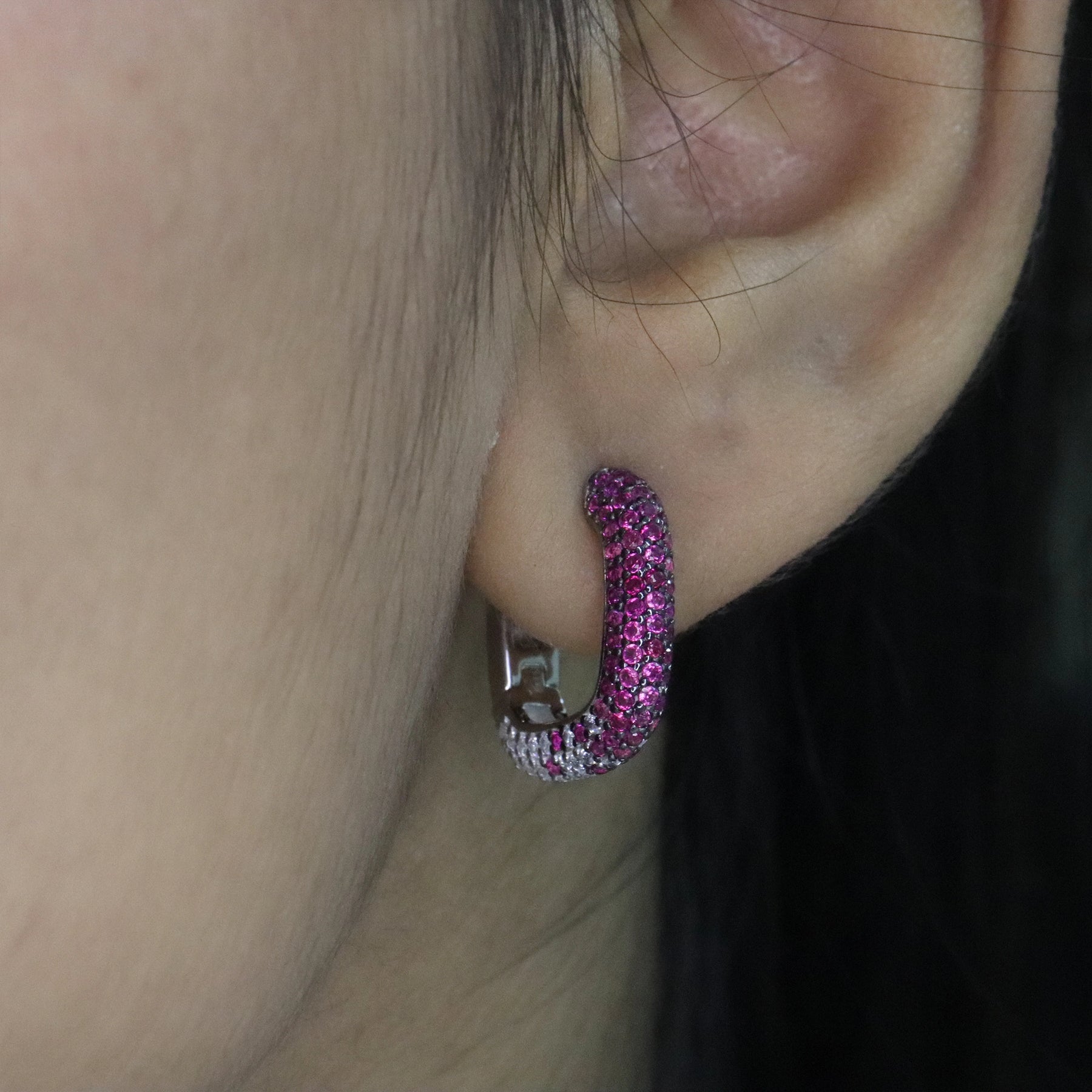 Ruby Pavé Huggie Square Hoop Earrings
