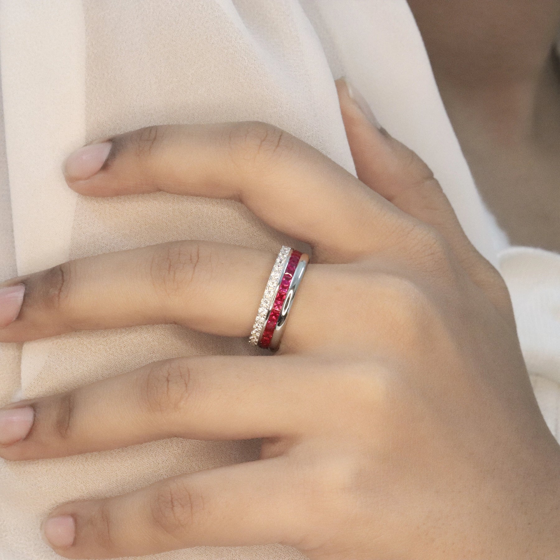 Cushion Cut Ruby Band