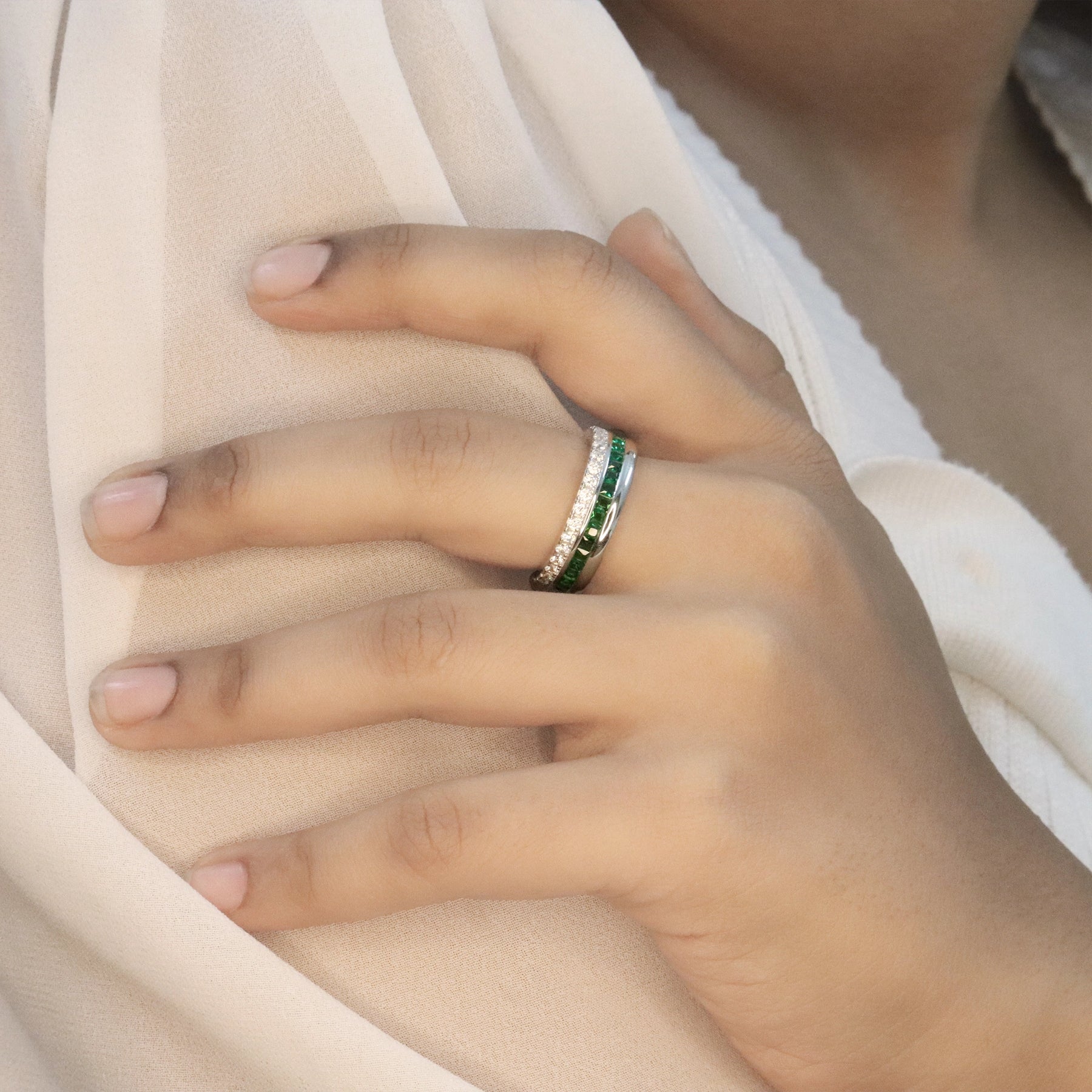 Cushion Cut Green Sapphire Band
