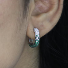 Emerald Pavé Huggie Square Hoop Earrings