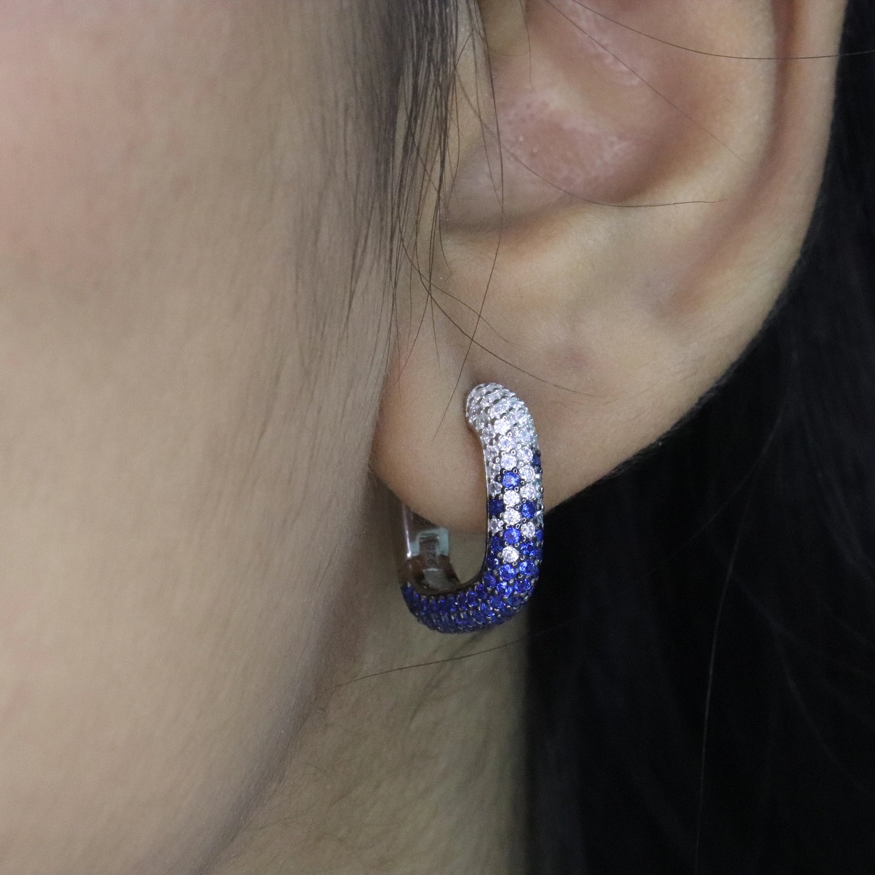 Sapphire Pavé Huggie Square Hoop Earrings