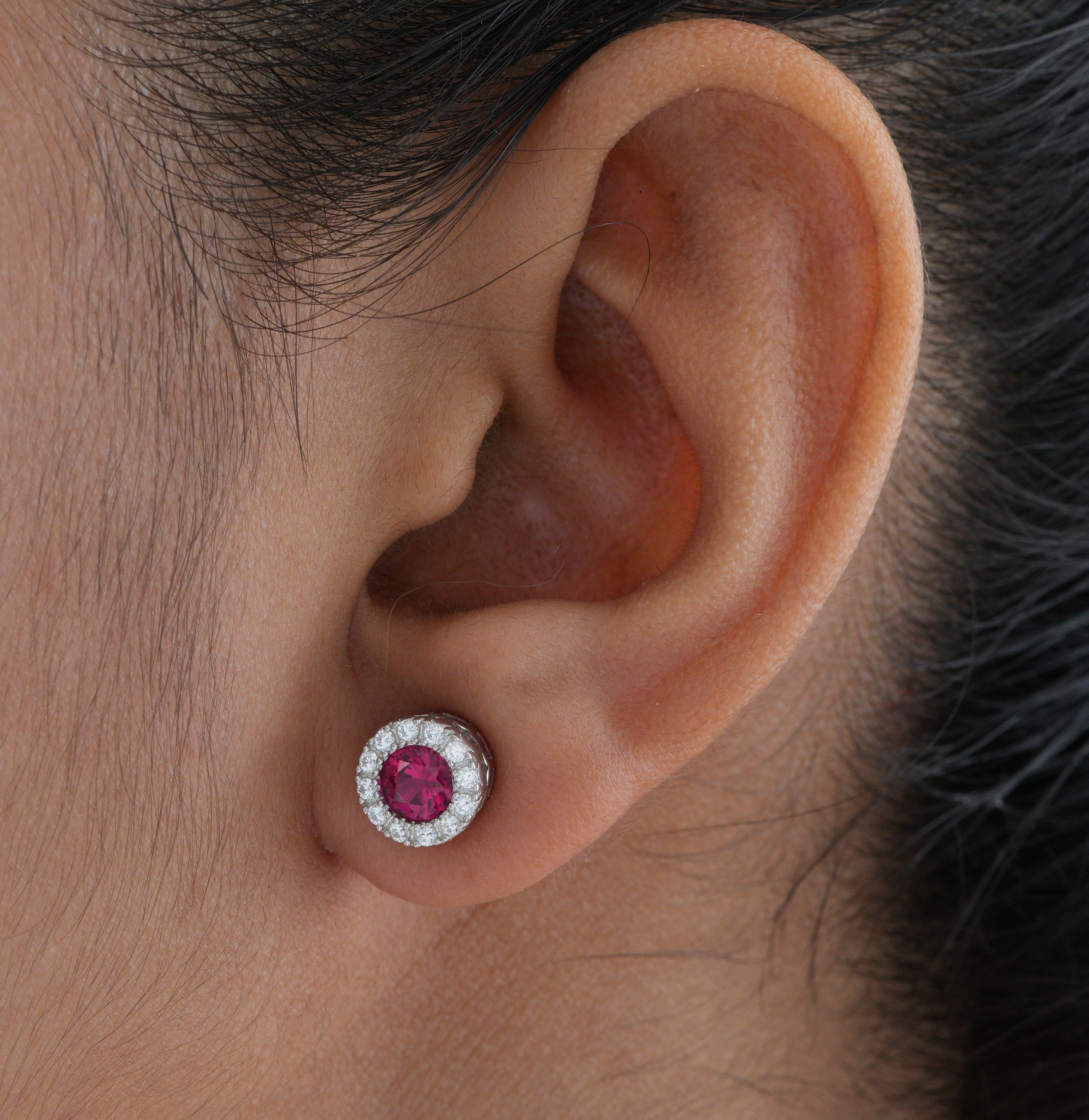 Ruby Halo Stud Earrings