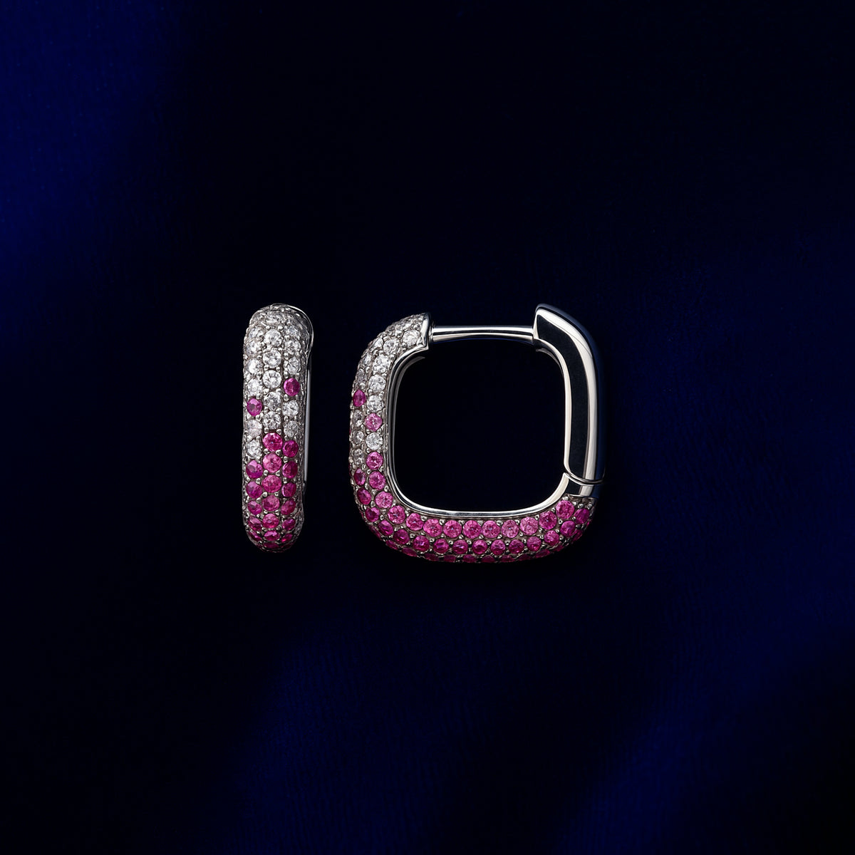 Ruby Pavé Huggie Square Hoop Earrings