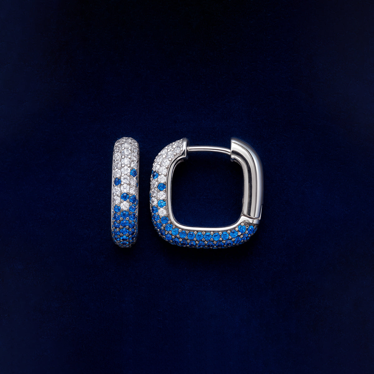 Sapphire Pavé Huggie Square Hoop Earrings